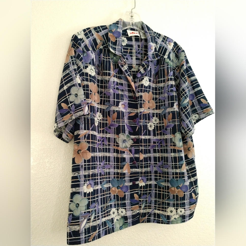 Pretty Alia Petites Blouse Shirt Floral Blue Purple Short Sleeve 14P 14 Petite - Picture 3 of 6